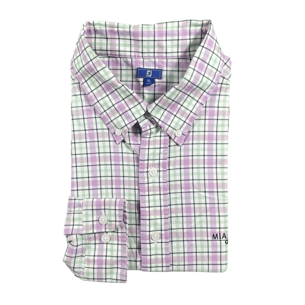 FootJoy Gingham Stretch Cotton L/S Button Down Shirt Plaid Miami Lakes Golf XL